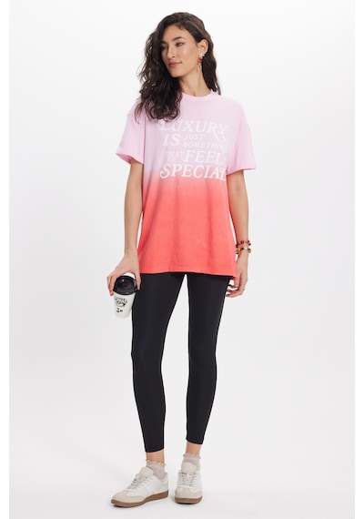 Tudors Kadın Slim Fit Dar Kesim %100 Pamuk Bisiklet Yaka Kısa Kollu Baskılı Pembe Tişört-50569