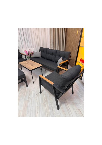 Houseart Balkon, Bahçe - Metal Kanepe Koltuk Takımı 3+1+1 + 2 Adet Puf + Sehpa Antrasit Houseart Balkon, Bahçe - Metal Kanepe Koltuk Takımı 3+1+1 + 2 Adet Puf + Sehpa Antrasit