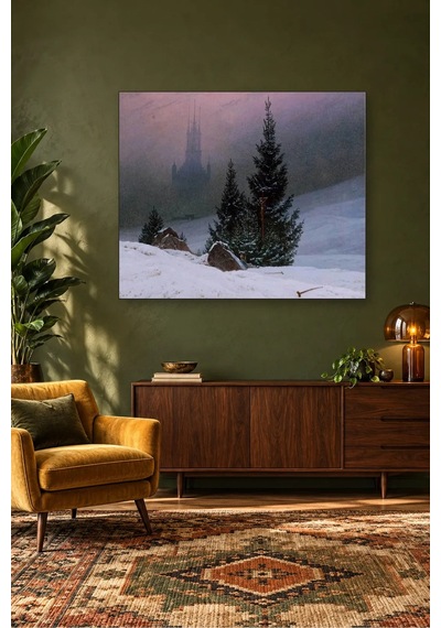 Fida Caspar David Friedrich Karlı Çamlar Ve Sisli Katedral Canvas Tablo Çok Renkli