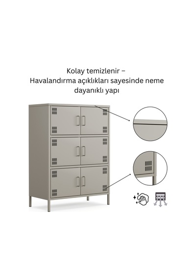 Pera Metal Çok Gözlü Dolap, 6 Kapaklı 80,50 X 40 X 109,50 Cm Ral 7039 Acıbadem Antrasit Pera Metal Çok Gözlü Dolap, 6 Kapaklı 80,50 X 40 X 109,50 Cm Ral 7039 Acıbadem Antrasit
