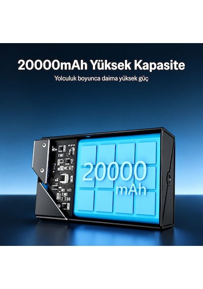Bix Pb2065w 20000mah 65w Süper Hızlı Şarj Özellikli Powerbank Askılı Tasarım Pd Destekli Dijital Göstergeli Taşınabilir Şarj Cihazı Siyah