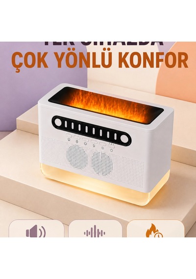Hoparlörlü Simüle Alev Işıklı Çok Fonksiyonlu Gece Lambası