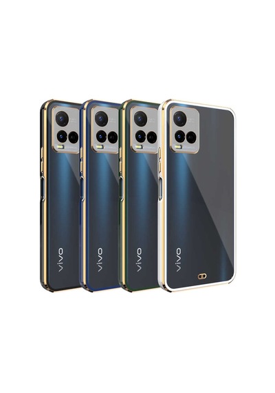 Vivo Y33S Kılıf Köşeli Gold Şeffaf Kapak