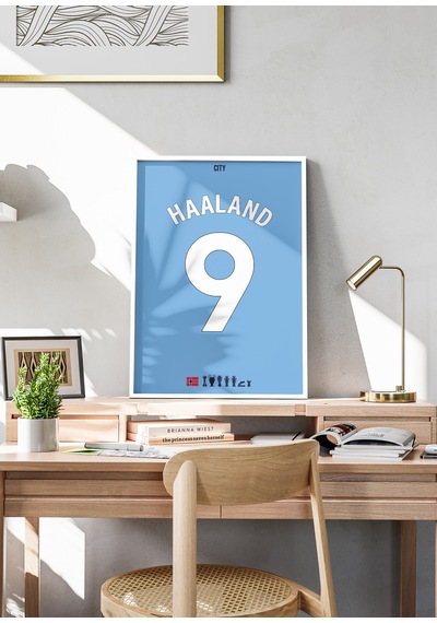 Erling Haaland City 9 Poster Tablo Beyaz Çerçeveli