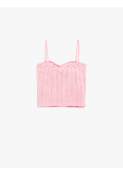 Koton Pamuklu İp Askılı Büzgülü Dokulu Slim Fit Crop Atlet Pembe 5sak10669ek Gül