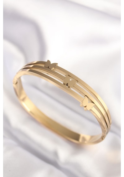 Ezoconcept 316l Çelik Kelebek Gold Renk Kadın Kelepçe Bilezik Çok Renkli