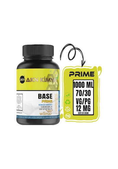 Prime Base 1000 Ml Vg Pg 70-30 12 Mg/ml Bitkisel Gliserin Base E422