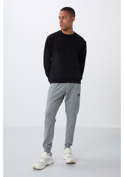 Tommy Life 84651 Erkek Fermuar Cepli Standart Kalıp Jogger Eşofman Alt Gri Melanj