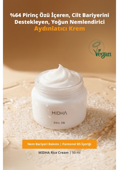 Pirinç Özü İçeren Cilt Bariyerini Destekleyen Yoğun Nemlendirici & Aydınlatıcı Krem Mıdha Rice Cream