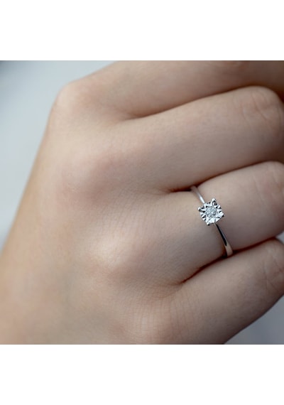 0.06 Ct. Modern Tasarım Yuvarlak Tırnaklı Tektaş Yüzük