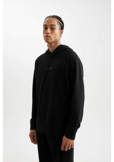 DeFactoFit Standart Fit Kapüşonlu Baskılı Sporcu Sweatshirt D6826AX24AUBK81