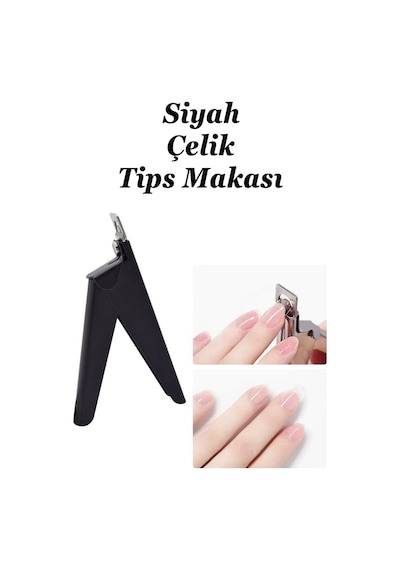 Çelik Tips Makası - Protez Tırnak Tips Kesme Makası - Takma Tırnak Makası Siyah