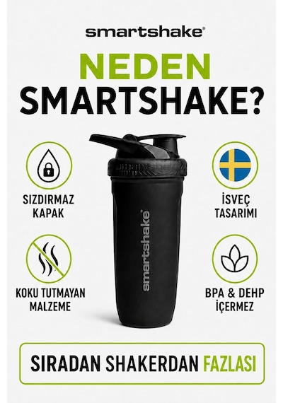 Smartshake Reforce Paslanmaz Çelik Serisi 900 Ml Siyah Protein Shaker