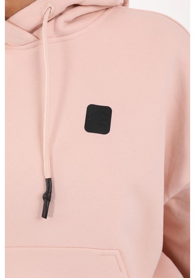 Maraton Sportswear Oversize Kadın Kapşonlu Uzun Kol Basic Pudra Sweatshirt 21908-pudra Pudra