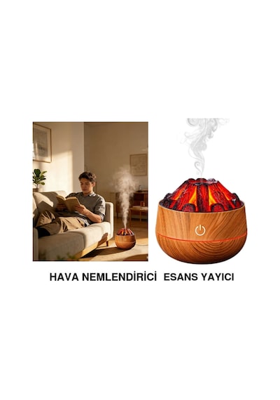 Hava Nemlendirici,aroma Difüzörü Şömine Görünümlü Alev Buhar Makinesi Kahverengi