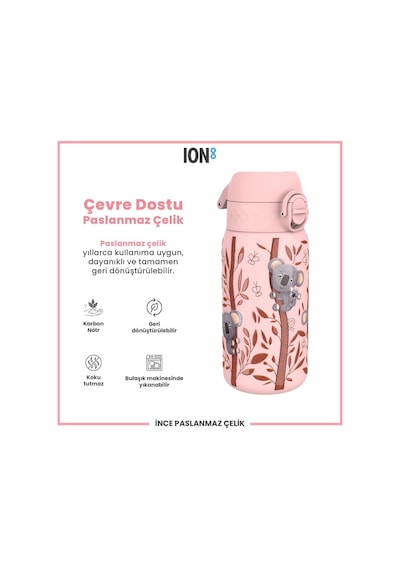 Ion8 - Paslanmaz Çelik Çocuk Suluk - Koala - 400 Ml - Sızdırmaz Çok Renkli