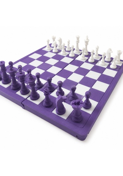 Katlanabilir Mini Satranç Takımı 21 X 21 Cm Taş Saklama Bölmeli Seyahat Tipi Taşınabilir Satranç Seti Mor Beyaz