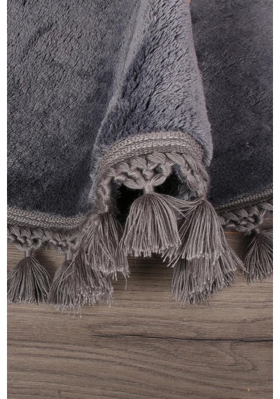 Bonny Home Relax Antrasit Yuvarlak Çocuk Odası Halısı, 120x120 Cm, Ponpon Saçaklı, Peluş Çok Renkli