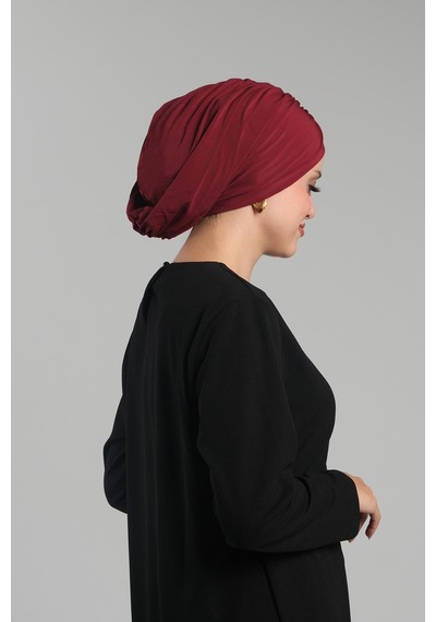 Hürrem Bone Bordo Pratik Hazır Geçmeli Tesettür Bone Sandy Büzgülü Salaş 2119 16 Bordo