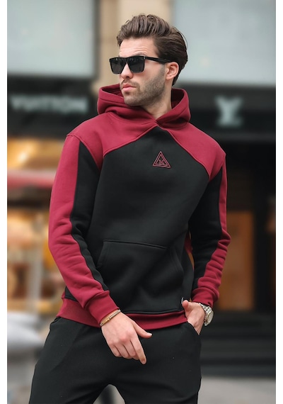 Madmext Bordo Kapüşonlu Cep Detaylı Nakışlı Sweatshirt E7085 Bordo