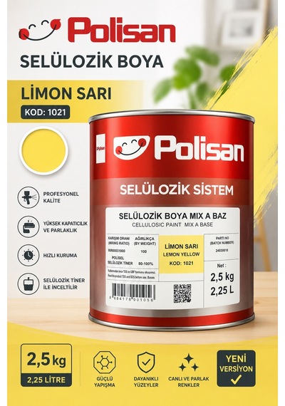 Polisan Selülozik Boya Limon Sarısı 2,5 Litre Yeni Versiyon 1021