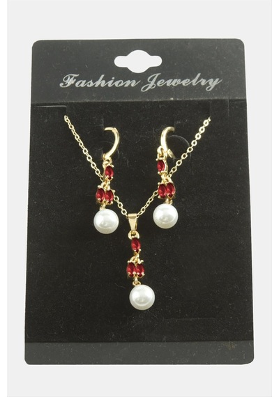 Çiçek İnci Zirkon Taşlı Set Kolye Çok Renkli 05602000