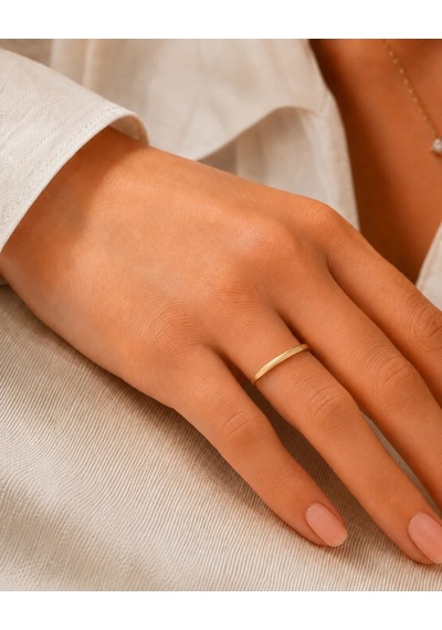 Kahveci.store 925 Ayar Gümüş İnce Düz Alyans Altın Kaplama 2.5 Mm Minimal Parlak Yüzük 22