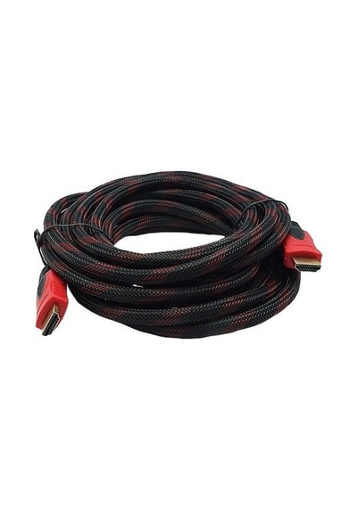 Naylon Örgülü Siyah Kırmızı Gold Hdmi Kablo 5 Metre