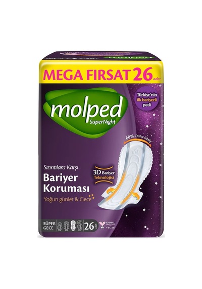 Molped Süper Night Hijyenik Ped Süper Gece 26 Adet Mega Fırsat Pk