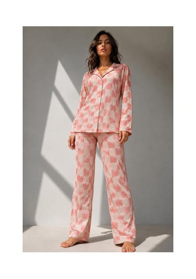 Fit Women Kadın Uzun Kol Pamuklu Pembe Pijama Takımı