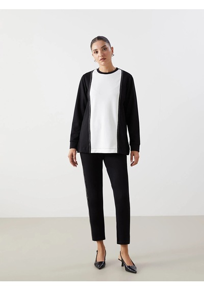 Lc Waikiki Lcwaıkıkı Classic Siyah Bisiklet Yaka Renk Bloklu Kadın Sweatshirt Tunik Siyah/beyaz Lc Waikiki Lcwaıkıkı Classic Siyah Bisiklet Yaka Renk Bloklu Kadın Sweatshirt Tunik Siyah/beyaz