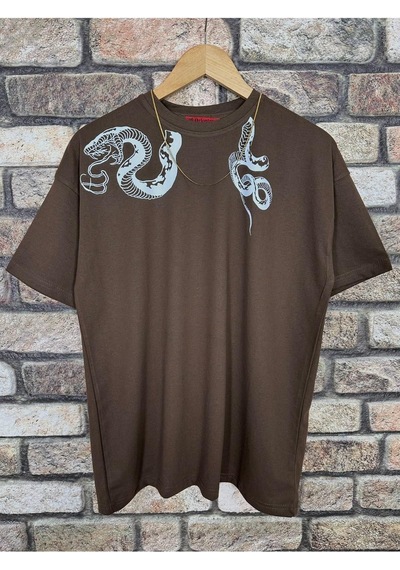 Altamira Erkek Yılan Baskılı Oversize Bisiklet Yaka T-shirt 001