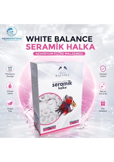 White Balance Seramik Halka - Akvaryum Filtre Malzemesi - Yüksek Saflık - File Hediyeli - 350 Gr