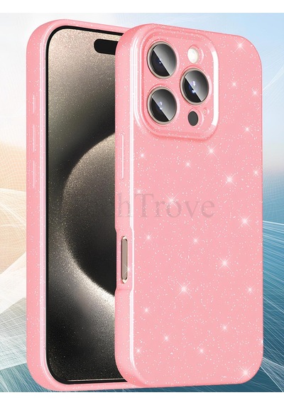 Apple İphone 16 Pro Kılıf Kamera Korumalı Parlak Simli Lüks Kapak - Pembe
