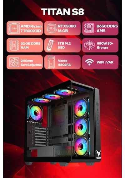 Game Garaj TITAN S8 R7-7800X3D 32 GB 1 TB SSD RTX5080 Free Dos Oyuncu OEM Paket