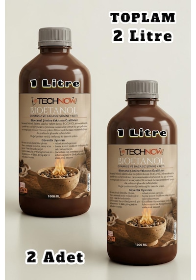 Technow 2000ml Kokusuz Ve Dumansız Yüksek Kaliteli Bioethanol Şömine Yakıtı 2 Litre