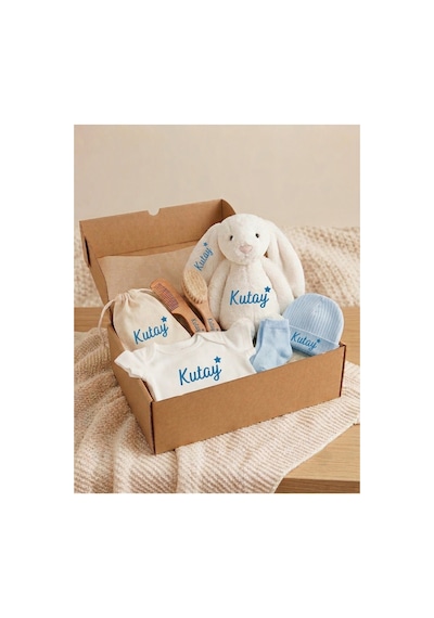 P&m Gift Shop İsme Özel Yenidoğan Bebek Seti Premium Mavi