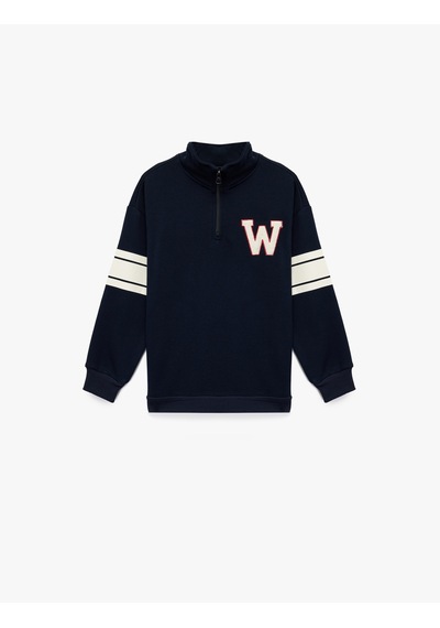 Koton Şardonlu Uzun Kollu Yarım Fermuarlı Dik Yaka Sweatshirt Lacivert 6wkb10173tk