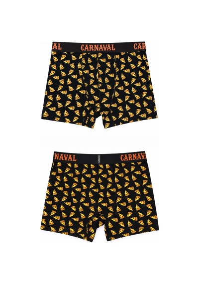 Carnaval Socks Pizza Desenli Erkek Boxer Pamuklu Likralı Parlak Lastikli Kutulu Siyah Çoklu