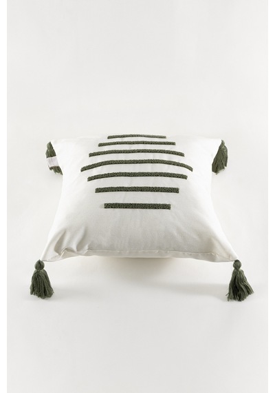 Koza Home Craft Yeşil Çizgi Desenli Püsküllü Boncuk Elyaf İç Dolgulu Kırlen Standart