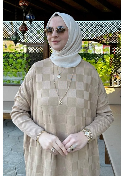 Rabia Şamlı Arzu Triko Tunik Bej Çok Renkli