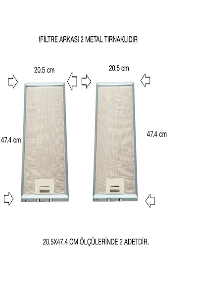 Ehla Filtre 20,5 X47,4 Ankastre Aspiratör Davlumbaz Alüminyum FİLTRE SETİ 2 ADET