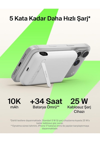 Belkin Ultracharge Pro 10000 Mah Manyetik Stantlı Power Bank, 25 W - Beyaz