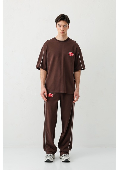 Oversize Baskılı Eşofman Takım V90-21 Kahverengi