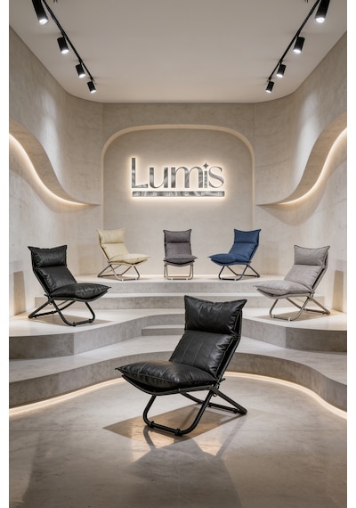 Lumis Garden Prestij Katlanabilir Deri Lounge Koltuğu Çıkarılabilir Kılıf, Modern Metal İskelet Siyah