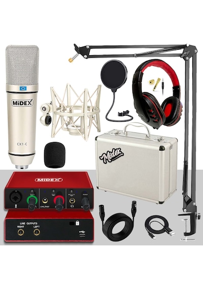 Midex Cx1 Mikrofon + Glx-500 Pro Ses Kartı + Rs-30 Stereo Kulaklık Kayıt Ekipmanı