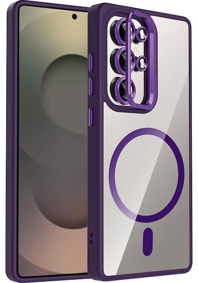 Adige Samsung Galaxy Uyumlu S25 Ultra Kılıf Etro Standlı + Kamera Lens Koruyucu Derin Mor