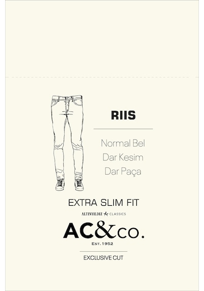 AC&Co / Altınyıldız Classics Ekstra Slim Fit Dar Kesim Pamuklu Riss Erkek Jean Kot Pantolon - Petrol Mavisi