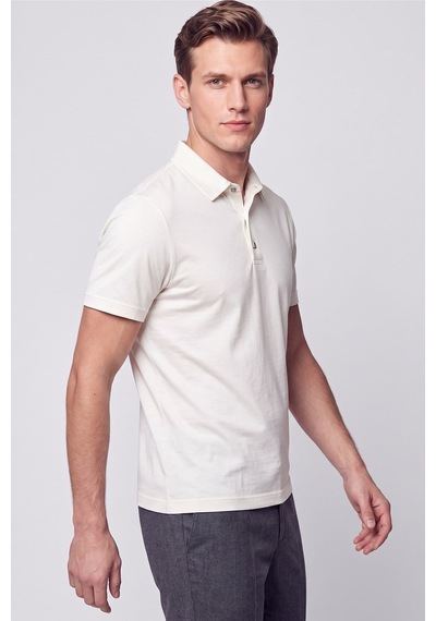 Efor Slim Fit Modal Kumaş Ekru Çıtçıtlı Polo Yaka Tişört Ts 923