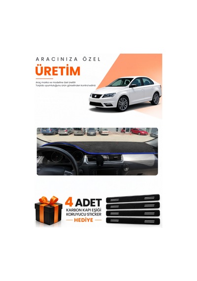 Seat Toledo 2013-2017 Uyumlu Torpido Koruma Örtüsü Oto Kılıfı - Siyah Mavi